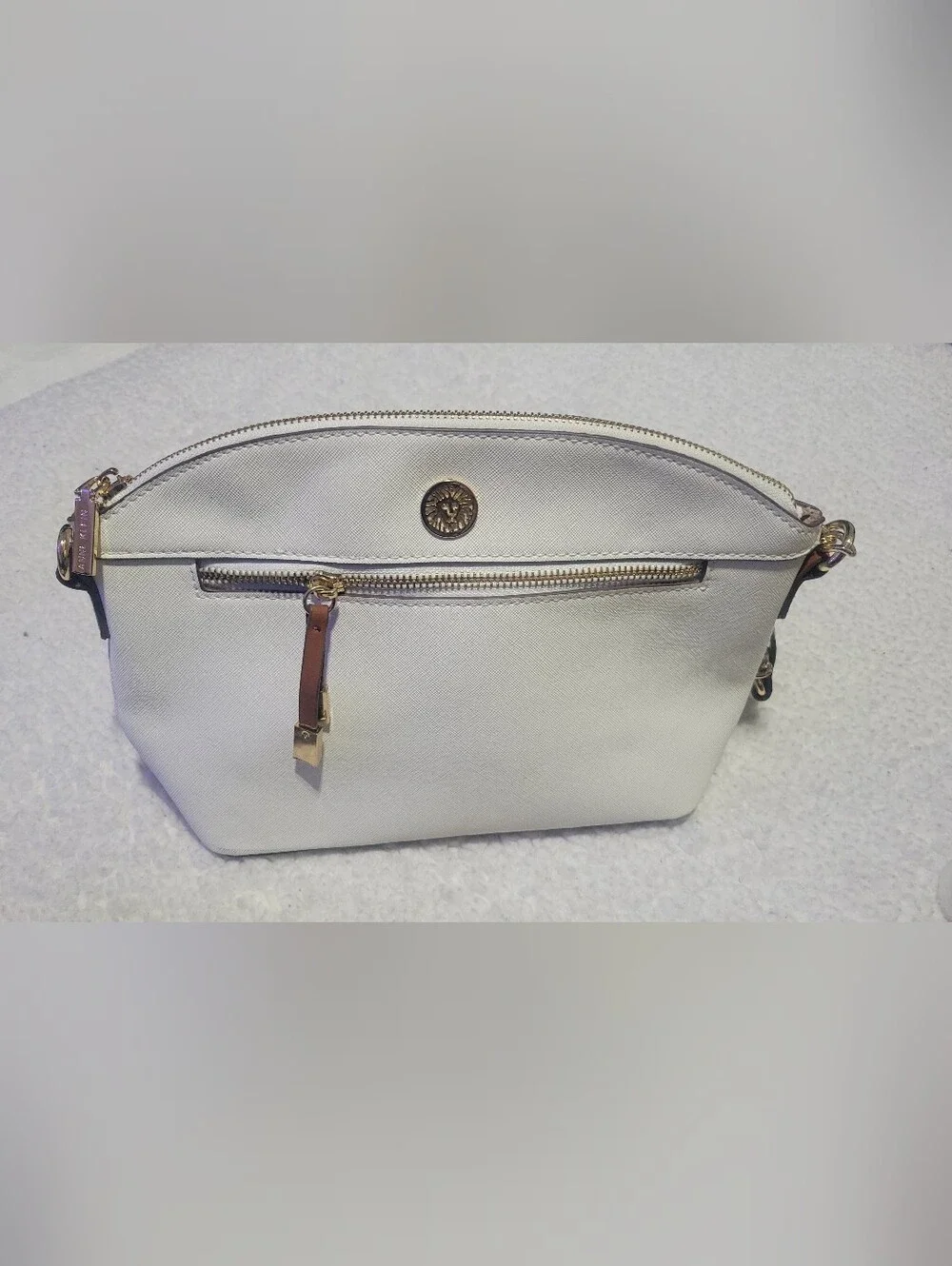 Anne Klein Cream Cosmetic Pouch with Gold Accent